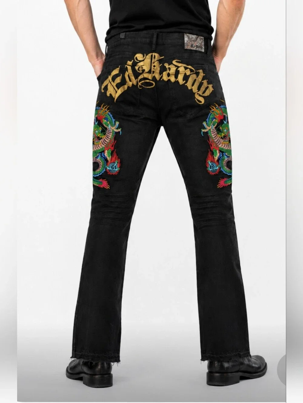 NEW Ed Hardy Men's Black Dragon Embroidered Jeans Sz 34